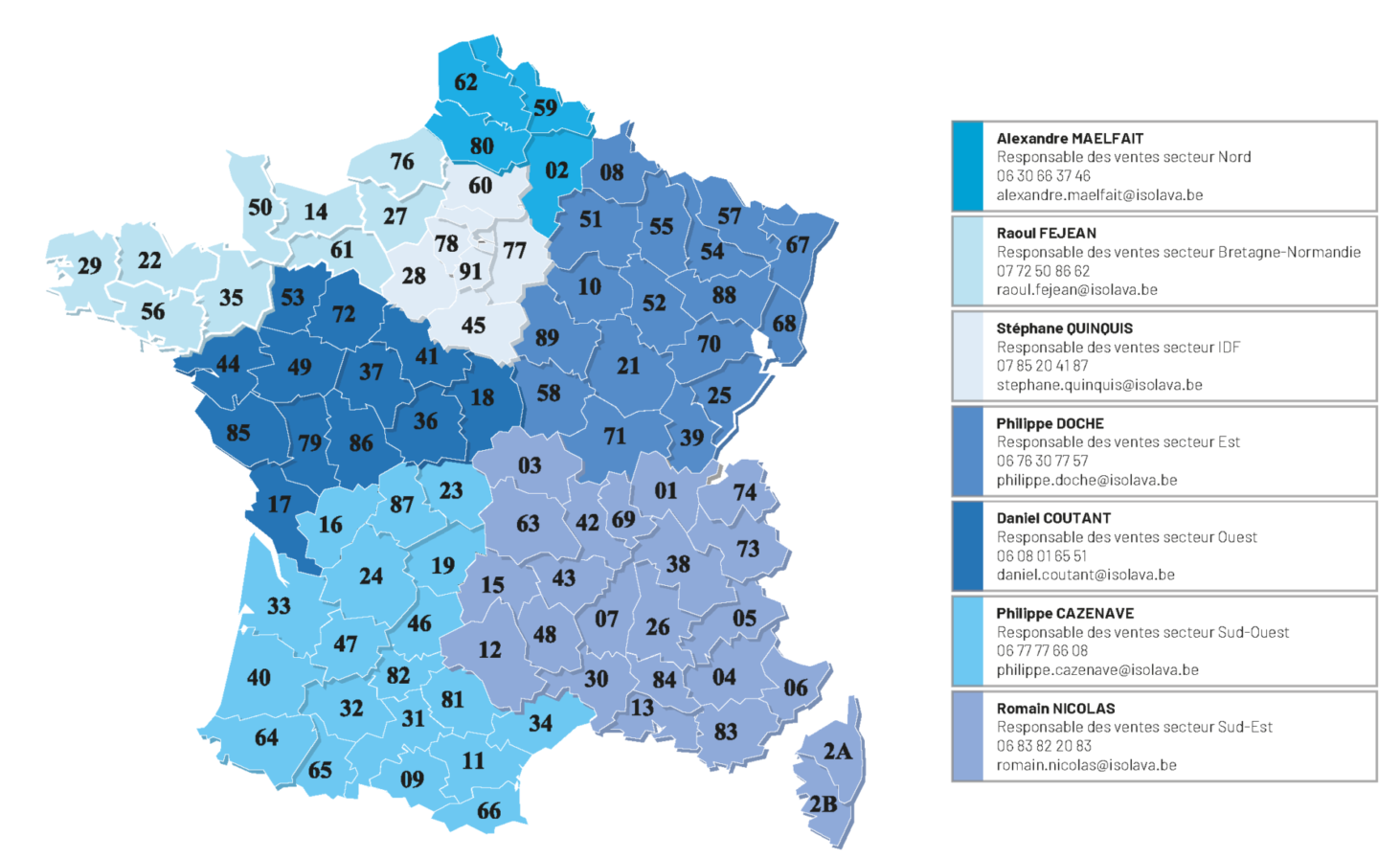 Carte répartition des secteurs Isolava France 2021